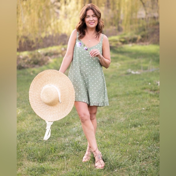 Smash + Tess Green and Cream Polka Dot Boardwalk Shorty Romper Size Large - Picture 1 of 5